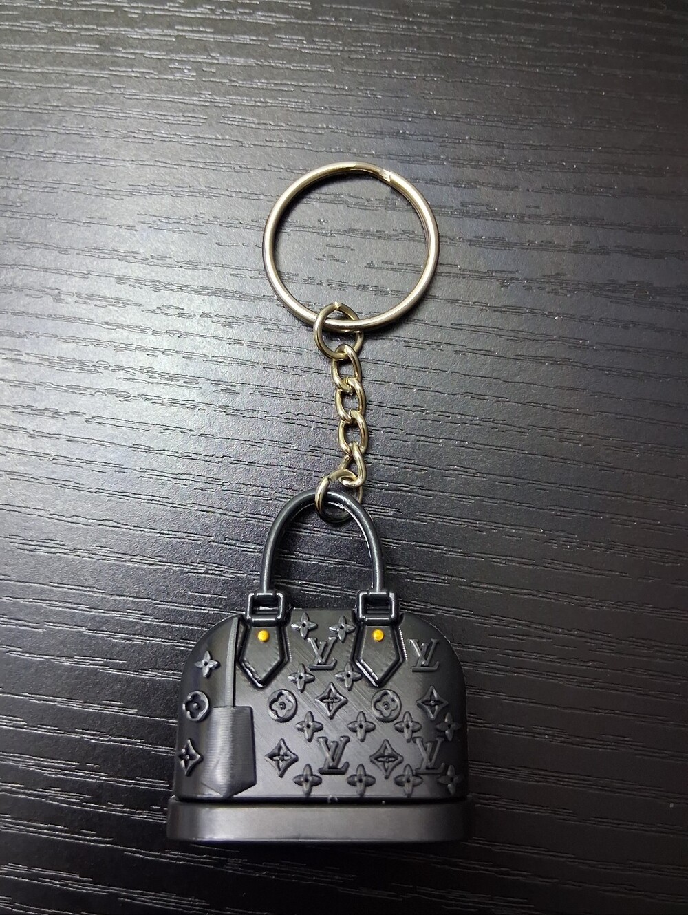 Black Mini Handbag Keychain with Monogram Detailing